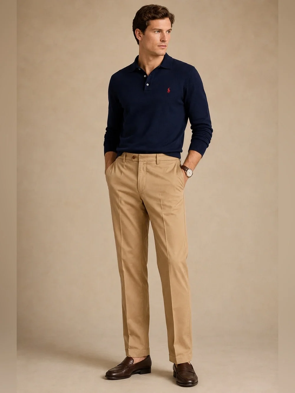 Polo Ralph Lauren Men’s Premium Silk/Cotton Flat Front Trousers Khaki 32x32 Pant